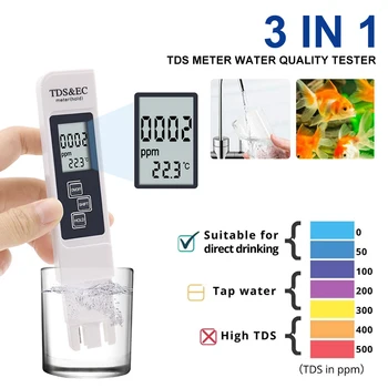 Su TDS Metre Su Kalitesi Test Cihazı 3 İn 1 TDS EC Sıcaklık Ölçer Dijital LCD Su Test Kalem Akvaryumlar için Yüzme Havuzları