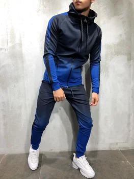 Erkek 3D Degrade Baskılı Fermuar Hip Hop Renk Blok Hoodie Nefes Moda Rahat spor elbise