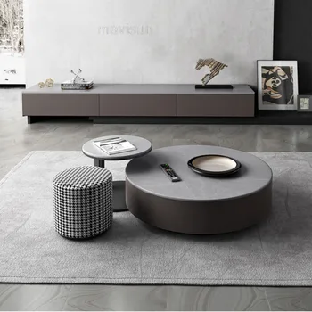 Modern Kaya Kurulu Kahve Masası Yuvarlak Kombinasyonu İskandinav Çok Fonksiyonlu Oturma Odası Merkezi Soyunma çay masası Ve Tv mutfak dolabı seti