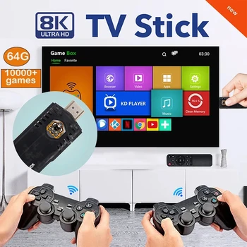 X8 4K Oyun Sopa 2023 Yeni Retro video oyunu Konsolu 64G 10000Games Yüklü android tv kutusu Çift Sistem Kablosuz Denetleyici