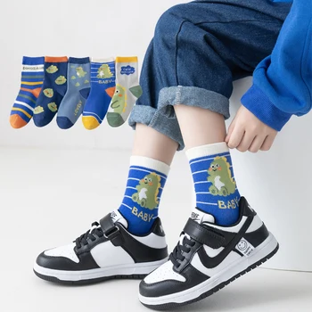 Erkek Yeni Bahar ve Sonbahar Pamuk Çorap çocuk Orta tüp Çorap Sonbahar ve Kış Bebek Nefes Çorap 5 Çift