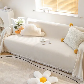 Beyaz Şönil kanepe battaniyesi Basit Modern Evrensel koltuk minder örtüsü Anti Kedi Tırmığı Sandalye kanepe kılıfı Yumuşak Futon Slipcover