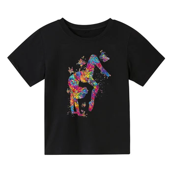 Suluboya Jimnastik Kız Baskı çocuk T-Shirt Çocuklar Siyah Tshirt SPOR Egzersiz Spor Sevgilisi doğum günü hediyesi Özel T Shirt Üst