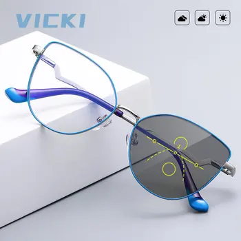 VICKI Kedi Gözü Fotokromik İlerici Çok odaklı okuma gözlüğü Kadın Anti Mavi Işın Miyopi Hipermetrop Reçete Gözlük