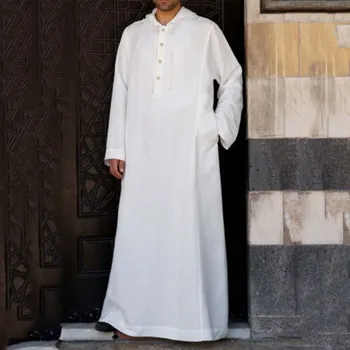 Müslüman Erkek Giyim Kaftan Elbiseler 2022 Kapşonlu Jubba Thobe Arap Türk İslam Uzun Kollu Alışkanlık Musulman Homme Düz Renk 5XL