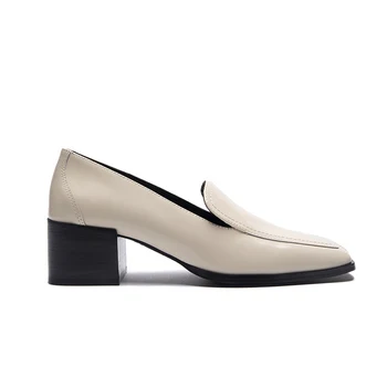 MOOQDAAX 2023 Moda Yeni Kadın İngiltere Tarzı Hakiki Deri Kare Kafa yüksek Topuk Ayakkabı Çok Yönlü düz ayakkabı Kadın Şık