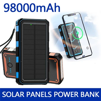 Yeni Güç bankası Kablosuz şarj mobil güç kaynağı 98000mAh Kamp Lambası ile Cep Telefonu Şarj Cihazı USB Pil güneş panelı