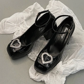 Yeni Flashion Mary Jane Ayakkabı Kadın Kare burunlu yüksek topuk ayakkabı Lolita Pembe Pompaları Moda Ayak Bileği Kayışı Sandalet Bayanlar zarif ayakkabı