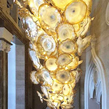 Çağdaş Murano Cam Avize Çiçek Tasarım Altın Kolye Lambaları