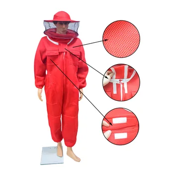 Kırmızı 3D nefes örgü arı koruyucu kıyafet, tam set tek parça arı giyim, özel arı koruma giyimi