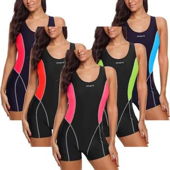 Kadınlar Aç Geri Kontrast Göğüs Yastıklı Mayo Beachwear Tek parça Yüzme Bodysuit Yüzme Sörf Dalış Eğitim Mayo