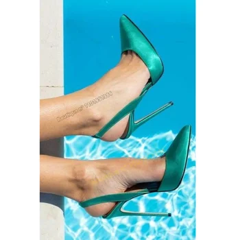 Yeşil üzerinde Kayma Backling Pompaları Düğün Ayakkabı Kadınlar için Katı Sığ Seksi Moda Topuk Yüksek Topuklu Ayakkabılar 2023 Zapatillas Mujer
