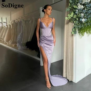 SoDigne Mermaid balo kıyafetleri 2021 Özel Renk Seksi Bölünmüş Elastik Parti Elbise Straplez Uzun gece elbisesi Mezuniyet