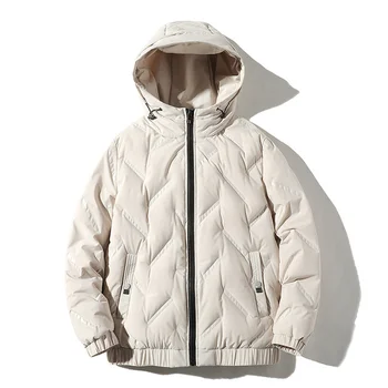 Yeni Düz Renk erkek Beyaz Ördek Mont Moda Basit Gevşek Kalınlaşmak Sıcak Rüzgar Geçirmez Kış Çiftler Aşağı Ceket Erkek