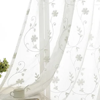 Pastoral Beyaz Çiçek İşlemeli Vual Perdeler Oturma Odası için Şeffaf Bitmiş Örtü Pencere Tedavi ZH020 & B