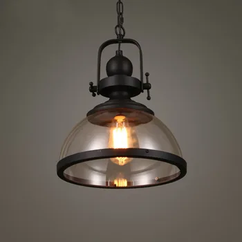 Loft Vintage cam ışıklı avize Siyah Demir Hanglamp ışıkları Yemek Odası Mutfak armatürleri Restoran bar ışığı Süspansiyon