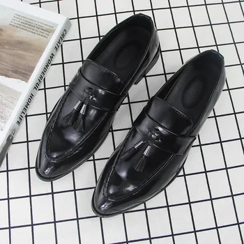 Bahar İngiliz Rahat deri ayakkabı erkek Püskül Resmi Retro Retro Sivri Deri gündelik ayakkabı Ayakkabı Kuaför Ayakkabı CB007