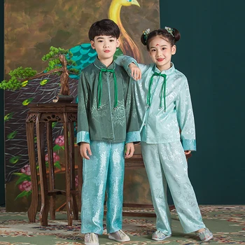 Hanfu Çocuk Kız Erkek Üstleri ve Pantolon Takım Elbise Peri Kostüm Cosplay Halk Dans Tang Takım Elbise Geleneksel Çin Kıyafetleri HFT013