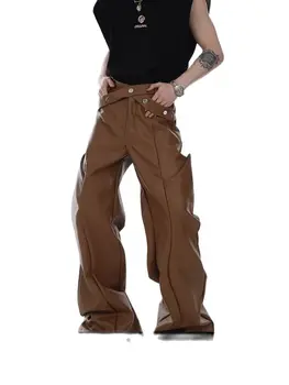 27-46 2023 Erkek Kadın Giyim Yamamoto Tarzı Kişiselleştirilmiş Lokomotif Kemer Dekoratif Deri Pantolon Pantolon Artı Boyutu Kostümleri
