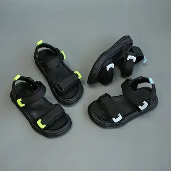 Çocuk Sandalet Yaz Yeni Erkek ve Kız Burnu açık Yumuşak Taban Rahat Siyah Hafif Açık Plaj Spor Sandalet