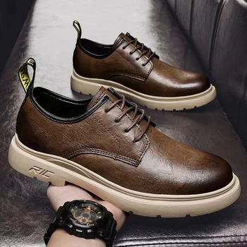 Gündelik erkek ayakkabısı Markaları 2023 Moda Rahat deri ayakkabı Erkekler için Yumuşak Alt İş Deri Slip-on düz ayakkabı
