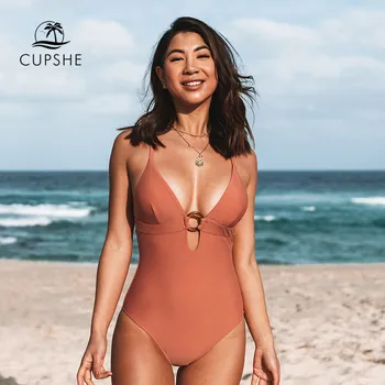CUPSHE O-ring Dalma Boyun Tek Parça Mayo Kadınlar İçin Turuncu Seksi Backless Monokini Mayo 2023 Mayo Beachwear