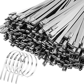 100 Adet Metal Zip Kablo Bağları 304 Paslanmaz Çelik, Çok amaçlı Ağır Hizmet Tipi Kendinden kilitlemeli Kablo Bağları, Çit, Açık ve Gölgelik