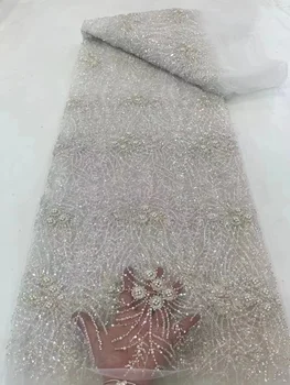 Beyaz Afrika Sequins Damat Dantel Kumaş 2023 yüksek kaliteli dantel Fransız Örgü Nijeryalı Dantel Kumaşlar düğün elbisesi