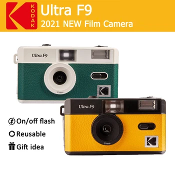 Kodak İki Ton Sarı / Gece Yeşili Klasik Kameralar Ultra F9 Flaşlı 35mm Yeniden Kullanılabilir Film Kamera Manuel Tek Kullanımlık Olmayan Kamera

