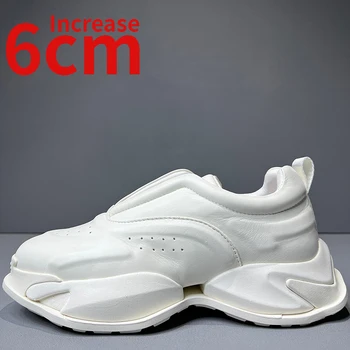 Avrupa Orijinal Kişiselleştirilmiş 3D Stereoskopik Tasarım ayakkabı Erkekler Artan 6 cm Hakiki Deri Beyaz Ayakkabı Adam Moda baba ayakkabı