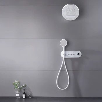 Beyaz Banyo Duş Sistemi Seti 3 fonksiyonlu Yağmur Şelale Duş Bataryası Duvara Monte Duş Bataryası Seti