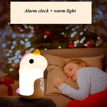 Unicorn Led Gece Lambası 3 Renk Sıcaklığı İle Saat / Alarm USB Şarj Edilebilir Lambalar Odası Dekor Çocuklar için Doğum Günü Hediyeleri