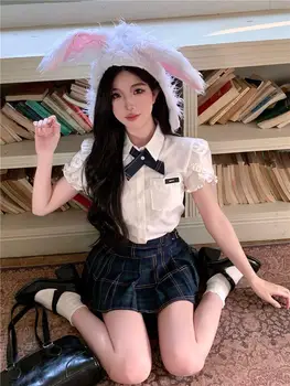 Japonya Kore Tarzı okul üniforması Yüksek Bel Mizaç Kısa kollu Gömlek Pilili Etek Kolej Tarzı Kore Kız Jk Üniforma