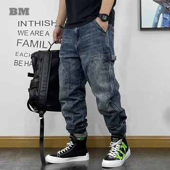 Amerikan Moda Hip Hop Kargo Kot Streetwear Kaykay harem pantolon Erkek Giyim Japon Harajuku Denim rahat pantolon Erkek