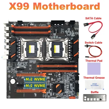 X99 Anakart Çift CPU Yuvası + SATA Kablosu + Anahtarı Kablosu + Bölme + Termal Gres + Termal Ped Desteği 2011-V3 CPU Anakart