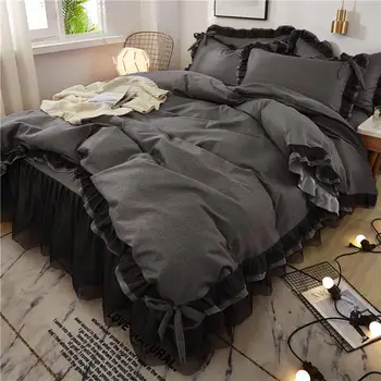 Fabrika doğrudan satış sıcak tarzı siyah dantel dört parçalı prenses rüzgar yatak etek 1.5 / 1.8 m yatak