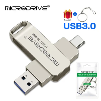 Metal TİP-C USB 3.0 Flash Sürücü 128gb 64gb Bellek Sopa 256GB Telefon İçin Pendrive Gümüş U Disk OTG 2 İN 1 Kalem Sürücü Toptan