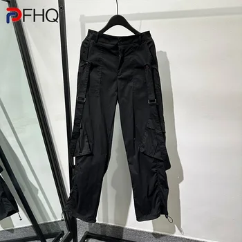 PFHQ Yeni Düz Renk Rahat Kargo Pantolon erkekler İçin Gevşek Yüksek Bel Cepler Düz Pantolon Erkekler 2023 Yaz Moda 21F3605
