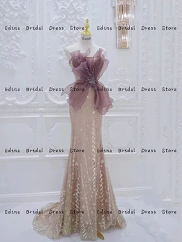 Sparkly Pullu Mermaid Abiye Düğün Konuk için Kat Uzunluk Ruhced Straplez Balo Elbise Kolsuz فساتين مناسبة