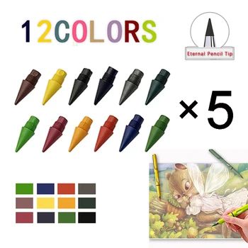 50/60 adet Renkli Değiştirilebilir Ebedi Kalemler HB Uç Seti 12 renkler Sanat Kroki Yazma Aksesuarları Kawaii Okul Kırtasiye Kaynağı