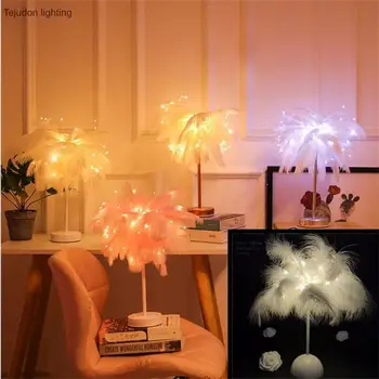 Tüy masa lambası uzaktan kumanda gece lambası yaratıcı sıcak ışık USB AA flaş oturma odası yatak odası başucu düğün dekorasyon