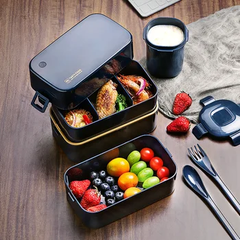 Çift Katmanlı yemek kabı gıda sınıfı PP için uygun mikrodalga ısıtma ofis çalışanı Sevimli moda taşınabilir Bento öğle Yemeği Kutusu