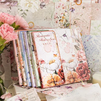 50 adet / grup Memo Pedleri Malzeme Kağıt Romantik Çiçek Önemsiz Günlüğü Scrapbooking kağıt Kartları Arka Plan dekorasyon kağıdı kırtasiye