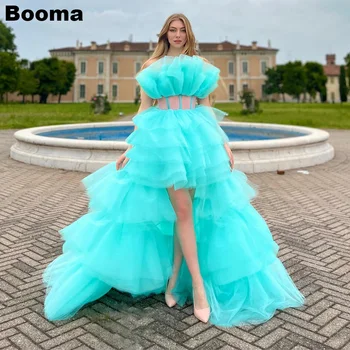 Booma Gökyüzü Mavi Yüksek Düşük Katmanlı Tül balo kıyafetleri Straplez Kemik Korse Abiye Doğum Günü Partisi Etkinlikleri Törenlerinde Kadınlar için