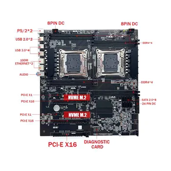 X99 Çift Soketli Anakart LGA2011 - 3 Çift CPU Desteği RECC DDR4 Bellek Anakart + 2XDDR4 4GB 2666Mhz RAM + Anahtar Kablosu