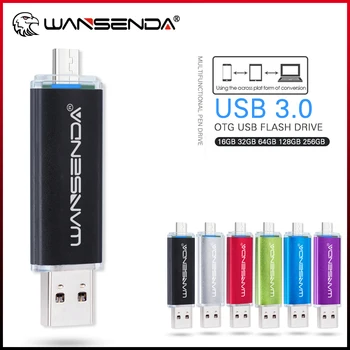 WANSENDA USB 3.0 Flash Sürücü 16 GB 32 GB 64 GB 128 GB 256 GB OTG 2 İN 1 Pendrive Harici Depolama Mikro Usb Sopa Android Sistemi için