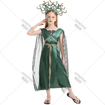 Cadılar bayramı Kostüm Çocuklar Kızlar için Antik Yunan Efsane Medusa Yılan Kostüm Cosplay Karnaval Parti Yılan Siren Cadı süslü elbise