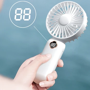 Taşınabilir el fanı USB Mini Fan Şarj Edilebilir dijital ekran Tembel Hava Soğutucu Fan Açık Ev Ofis için-Beyaz