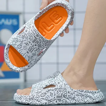 2023 Moda Erkekler Graffiti Tasarım Platformu Yumuşak Taban Ayakkabı Erkekler Tek Bant EVA Terlik Kaymaz Ayakkabı Rahat Kadın Sandalet