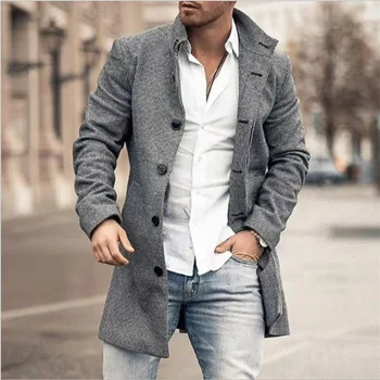 2023 Moda Yeni erkek Ceket Üstleri, Tüvit Yaka Orta uzunlukta Ekleme Cepler Tek göğüslü Rahat Tüvit Ceket